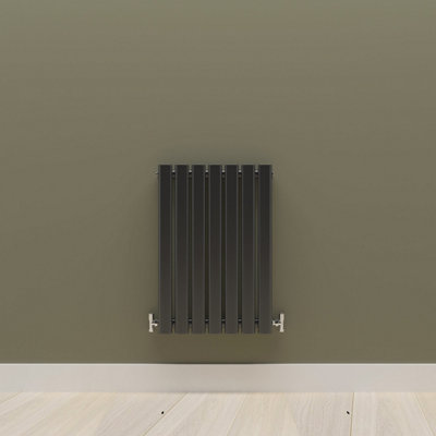 Horizontal Black Single Oval Panel Radiator (H)600mm x (W)413mm.