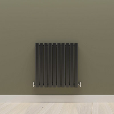 Horizontal Black Single Oval Panel Radiator (H)600mm x (W)590mm.