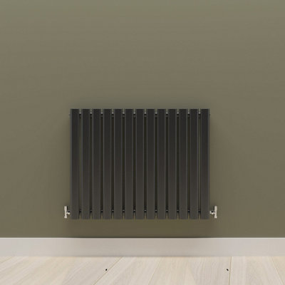 Horizontal Black Single Oval Panel Radiator (H)600mm x (W)767mm.