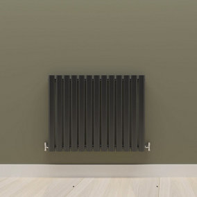 Horizontal Black Single Oval Panel Radiator (H)600mm x (W)767mm.
