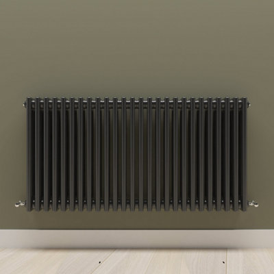 Horizontal Black Triple Column Radiator (H) 600mm x (W) 1190mm.