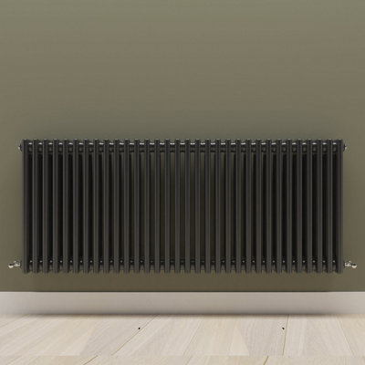 Horizontal Black Triple Column Radiator (H) 600mm x (W) 1460mm.