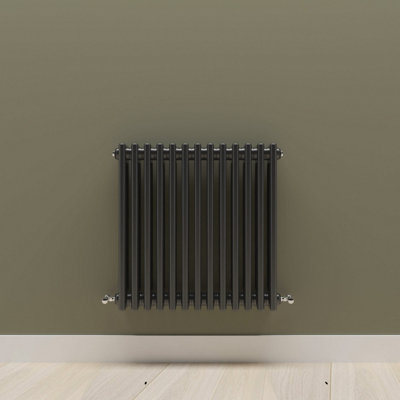 Horizontal Black Triple Column Radiator (H) 600mm x (W) 605mm.