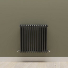 Horizontal Black Triple Column Radiator (H) 600mm x (W) 605mm.