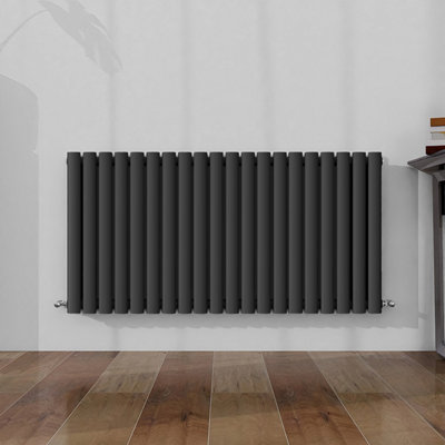 Horizontal Double Panel Oval Column Anthracite Designer Radiator 600x1180mm