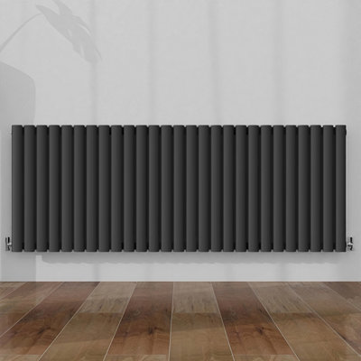 Horizontal Double Panel Oval Column Anthracite Designer Radiator 600x1593mm