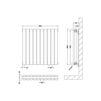 Horizontal Double Panel Radiator - 600mm x 586mm - 2209 BTU - Gloss White- Balterley