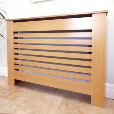 Horizontal Grill Oak Radiator Cover - Small