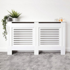 Horizontal Grill White Painted Radiator Cover - Large with Extra Height