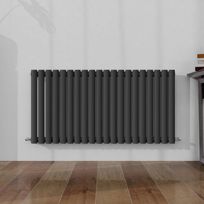 Horizontal Single Panel Oval Column Anthracite Designer Radiator 600x1180mm