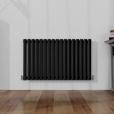 Horizontal Single Panel Oval Column Black Designer Radiator 600x1003mm