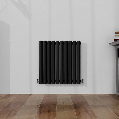Horizontal Single Panel Oval Column Black Designer Radiator 600x590mm