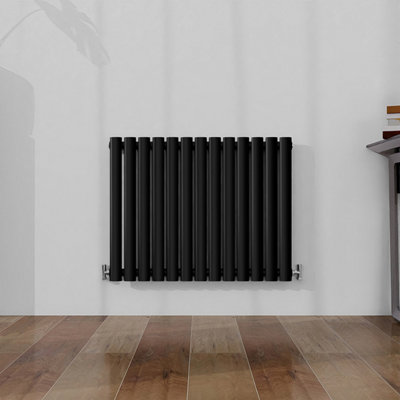 Horizontal Single Panel Oval Column Black Designer Radiator 600x767mm