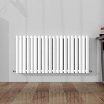 Horizontal Single Panel Oval Column White Designer Radiator 600x1180mm