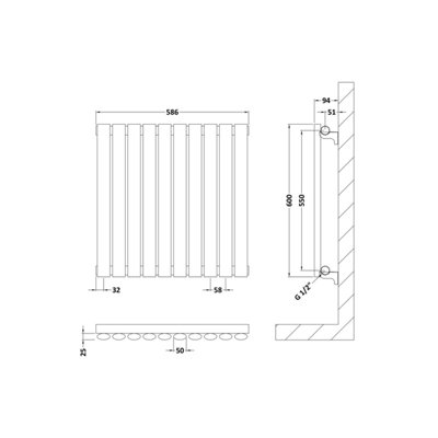 Horizontal Single Panel Radiator - 600mm x 586mm - 1477 BTU - Anthracite- Balterley