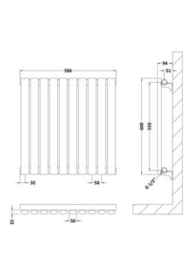 Horizontal Single Panel Radiator - 600mm x 586mm - 1477 BTU - Anthracite- Balterley