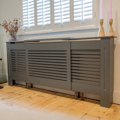 Horizontal Slat MDF Unpainted Wooden Radiator Cover - Adjustable - 140 ...