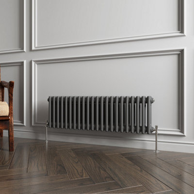 Horizontal Traditional 2 Column Radiator Anthracite (H)300mm (W)1010mm 2304 BTU Cast Iron Style Radiator Central Heating