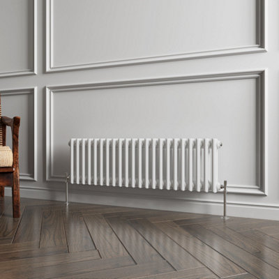 Horizontal Traditional 2 Column Radiator White (H)300mm (W)1010mm 2304 BTU Cast Iron Style Radiator Central Heating