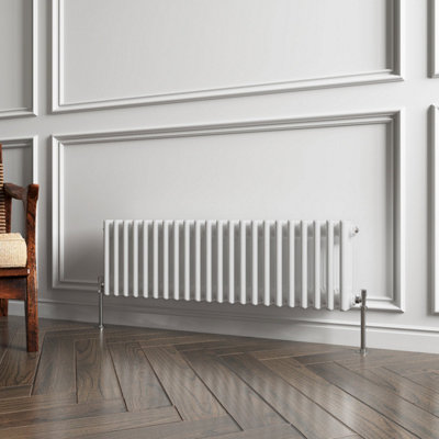 Horizontal Traditional 3 Column Radiator White (H)300mm (W)1010mm 3190 BTU Cast Iron Style Radiator Central Heating
