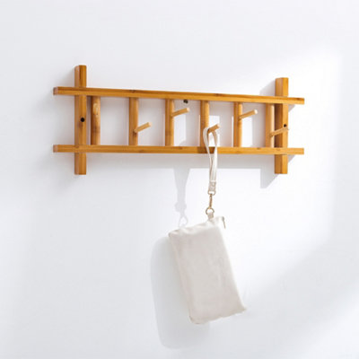 Horizontal Wall Mounted Bamboo Coat Rack Clothing Hat Hooks 230 x