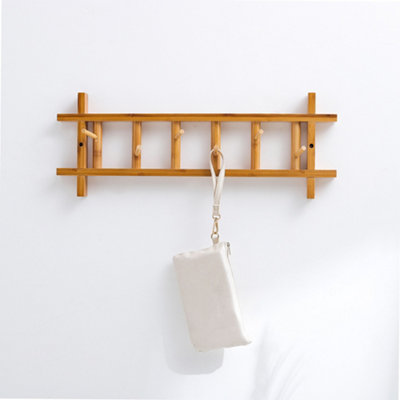 Horizontal Wall Mounted Bamboo Coat Rack Clothing Hat Hooks 230 x 600 mm