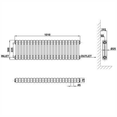 Horizontal White Double Column Radiator (H) 300mm x (W) 1010mm.