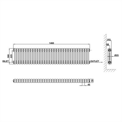 Horizontal White Double Column Radiator (H) 300mm x (W) 1460mm.
