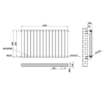 Horizontal White Double Flat Panel Radiator (H) 600 mm x (W) 1020 mm.