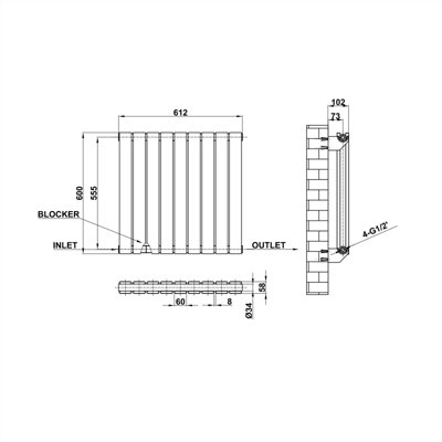 Buy Horizontal White Double Flat Panel Radiator (H) 600 mm x (W) 612 mm ...