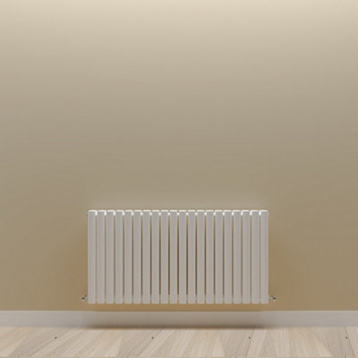 Horizontal White Double Oval Panel Radiator (H)600mm x (W)1180mm.