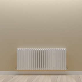 Horizontal White Double Oval Panel Radiator (H)600mm x (W)1416mm.