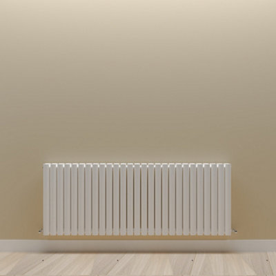Horizontal White Double Oval Panel Radiator (H)600mm x (W)1593mm.