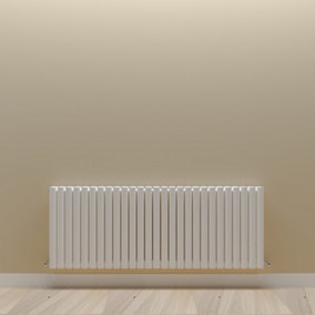 Horizontal White Double Oval Panel Radiator (H)600mm x (W)1593mm.