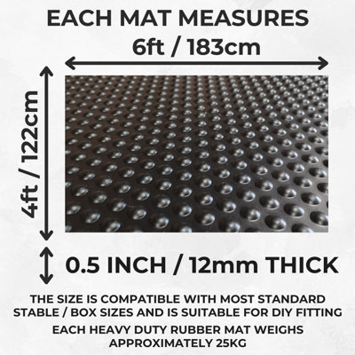 Horse Stable Floor Mats - Heavy Duty Rubber - Bubbletop - Non Slip - 12mm Thick- 6ft x 4ft - 12 Pack - 4
