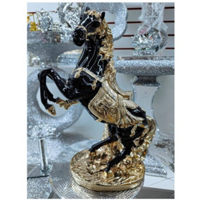 Horse Statue Standing Horse Resin Ornament Sculpture Rearing Art Gold & Black
