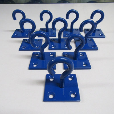 Horse Tie Hook on Plates Blue - Pack of 10 (Rope Chain Tether Stable Anchor)