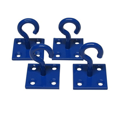 Horse Tie Hook on Plates Blue - Pack of 4 (Rope Chain Tether Stable Anchor)