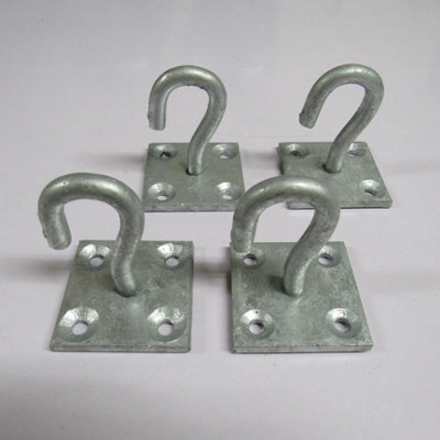 Horse Tie Hook on Plates Galvanised - Pack of 4 (Rope Chain Tether Stable Anchor)