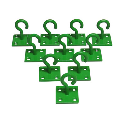 Horse Tie Hook on Plates Green - Pack of 10 (Rope Chain Tether Stable Anchor)