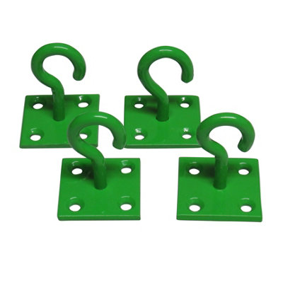 Horse Tie Hook on Plates Green - Pack of 4 (Rope Chain Tether Stable Anchor)