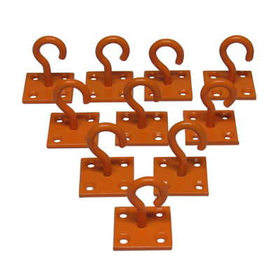 Horse Tie Hook on Plates Orange - Pack of 10 (Rope Chain Tether Stable Anchor)
