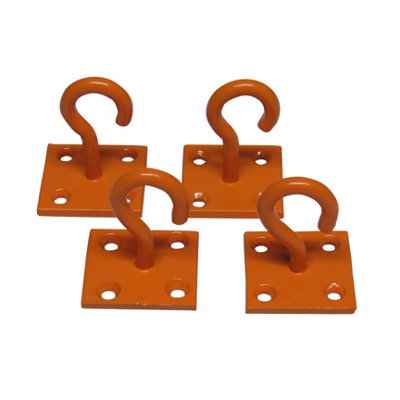 Horse Tie Hook on Plates Orange - Pack of 4 (Rope Chain Tether Stable Anchor)