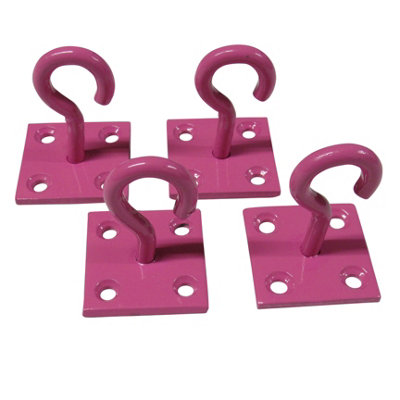 Horse Tie Hook on Plates Pink - Pack of 4 (Rope Chain Tether Stable Anchor)