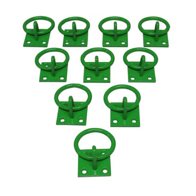 Horse Tie Rings on Plates Green - Pack of 10 (Powder Coated Stable Dog Lead Tether Point)