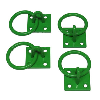 Horse Tie Rings on Plates Green - Pack of 4 (Powder Coated Stable Dog Lead Tether Point)