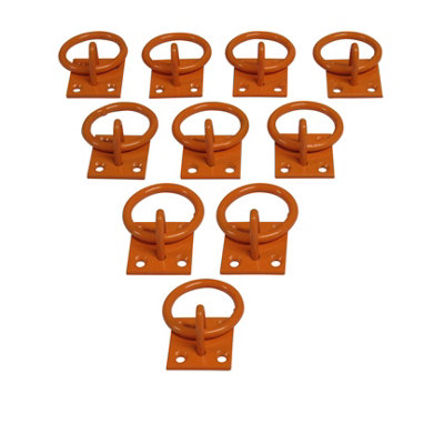 Horse Tie Rings on Plates Orange - Pack of 10 (Powder Coated Stable Dog Lead Tether Point)