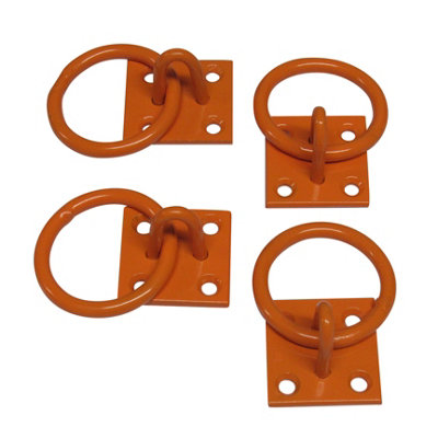 Horse Tie Rings on Plates Orange - Pack of 4 (Powder Coated Stable Dog Lead Tether Point)