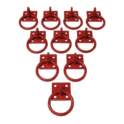 Horse Tie Rings on Plates Red - Pack of 10 (Powder Coated Stable Dog Lead Tether Point)