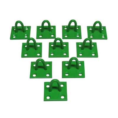 Horse Tie Staple on Plates Green - Pack of 10 (Rope Chain Tether Stable Anchor)